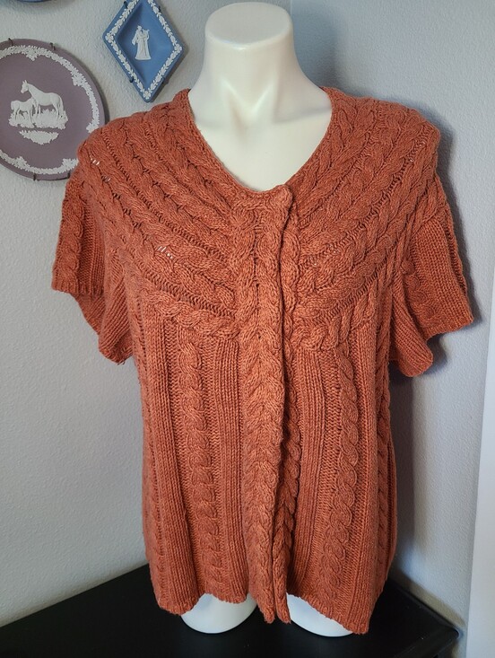 Dress Barn Sweaters - Dressbarn Cable Knit Cardigan Sweater Cottagecore Size L Rust Brown Cotton